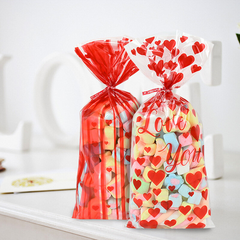 60 Buah Tas Hadiah Plastik Hari Kasih Sayang Tas Perawatan Permen Hati Campuran Merah Perlengkapan Pesta Dekorasi Tanda Mata Pernikahan