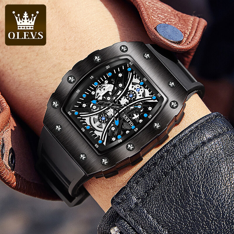 OLEVS-relojes deportivos de cuarzo para hombre, pulsera de lujo con correa de goma, resistente al agua, a la moda