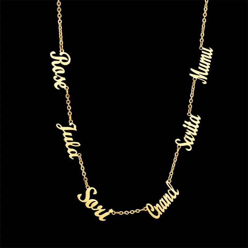 Trendy Kunden Mehrere Namen Halskette Personalisierte Edelstahl Kette 6 Namensschilder Anhänger Halsketten Fashion-Party Geschenk