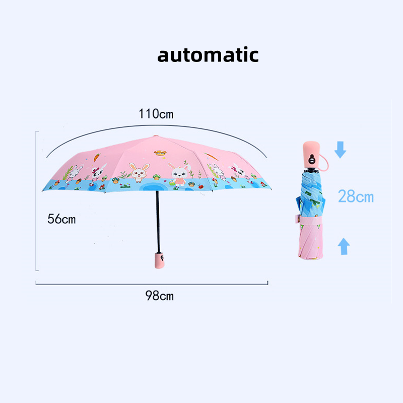 포켓몬 우산 피카츄 귀여운 어린이 태양 우산 접이식 비, 손으로 밀어 보호, 햇빛 가리개, 검은 접착제 방풍 우산