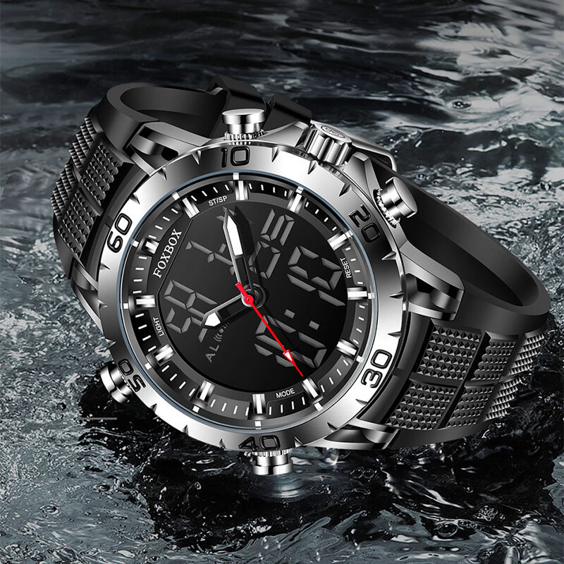 Lige-メンズカーボンファイバースポーツウォッチ,高級クォーツ腕時計,ミリタリー,防水デジタル時計
