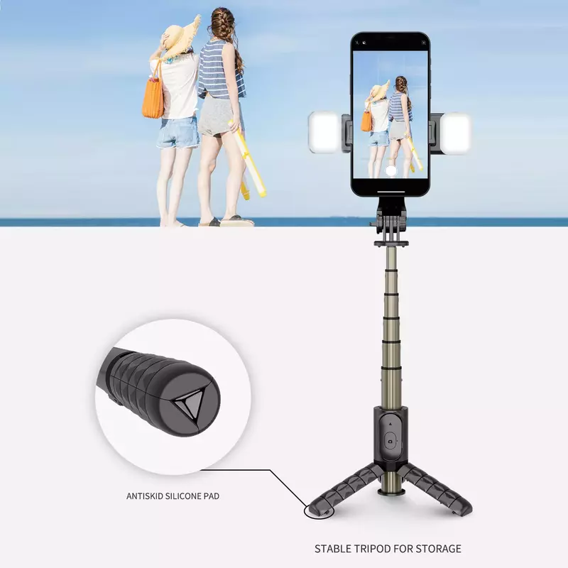 Roreta Q11S Wireless bluetooth selfie stick mini treppiede con luce di riempimento Mini estensibile clip di rotazione a 360 ° Selfie Stick