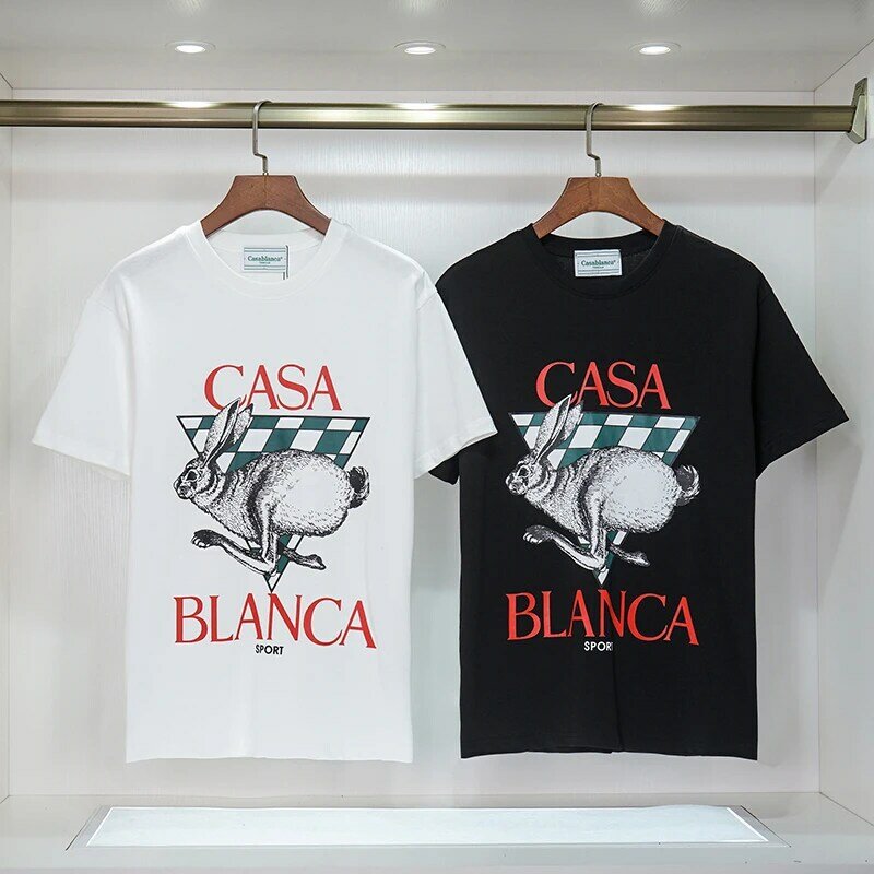 100% Cotton Casablanca 2023 Early Spring New Rabbit Printed T Shirt High Quality Men Women Oversized T Shirt