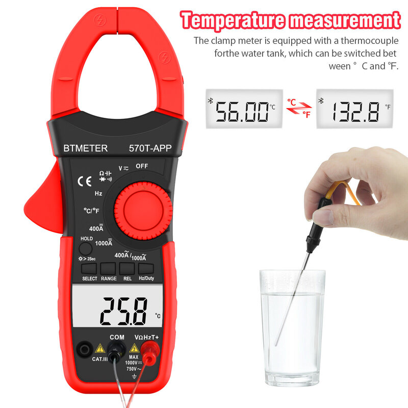 Multímetro digital 570c-app, medidor de distância automática/manual de 4000 contagens, amperímetro elétrico hvac com aplicativo bluetooth
