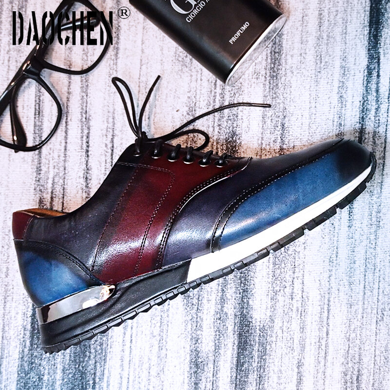 Scarpe Casual da uomo di marca di lusso colori misti scarpe sportive di moda in vera pelle nera scarpe eleganti da uomo scarpe da uomo leggere Sneakers