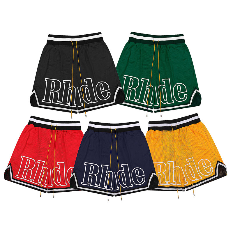 RHUDE شبكة رياضية غير رسمية جديد اللون مطابقة شعار كبير السراويل الحدود اللون مطابقة النساء الرجال السراويل السراويل خمسة سنت