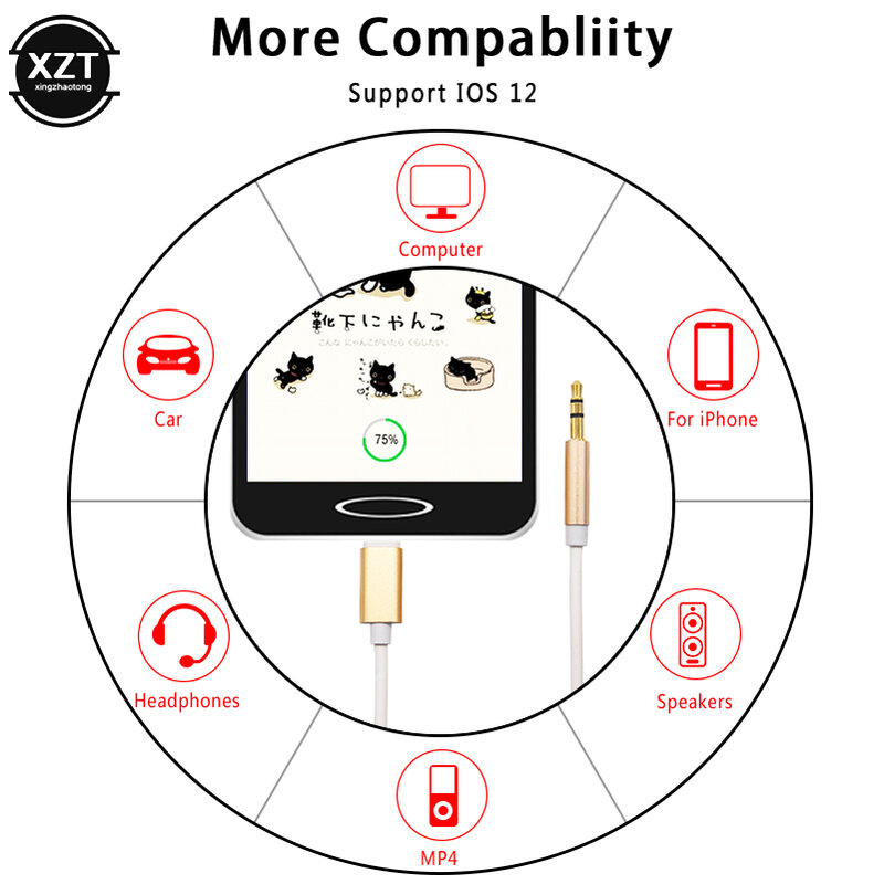 Cable de Audio con conector Lightning para coche, adaptador de transferencia de Audio macho a macho, AUX de 1M, para iPhone 7, 8, X, XR, 3,5mm
