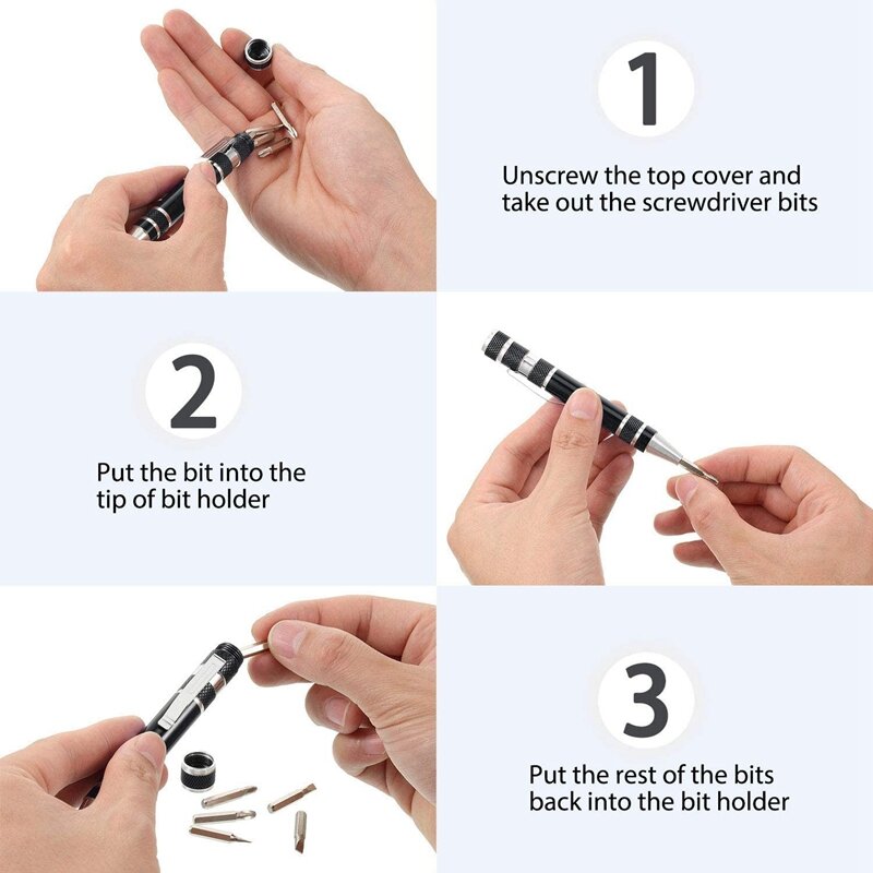 تعزيز! 4 قطعة مفك القلم أداة يدوية 8 في 1 المغناطيسي جيب مفك متعدد الوظائف أدوات صغيرة أدوات إصلاح (أسود)