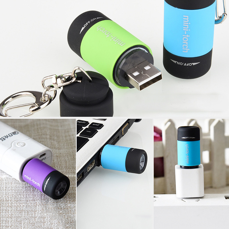 Minilinterna Led de bolsillo, linterna portátil recargable por USB, llavero, lámpara resistente al agua, luz de Camping, Cargador USB