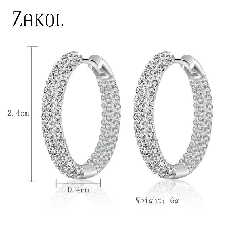 Zakol luxo rodada aaa zircônia cúbica micro inlay grande círculo brincos de argola para as mulheres da moda festa de casamento jóias ep3012