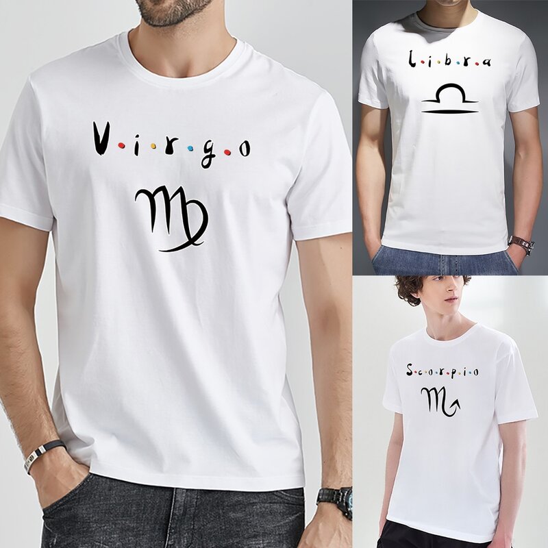 T-shirt Mannen Wit Shirts Fashion Ronde Hals Korte Mouwen Constellatie Print T-shirt Zomer Tees Casual Top Commuter Streetwear