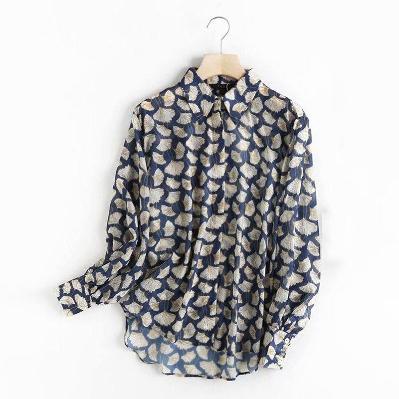 Modishdutti-camisa de gasa con estampado Vintage para mujer, blusa informal de manga larga, Tops salvajes, primavera y otoño, 2022