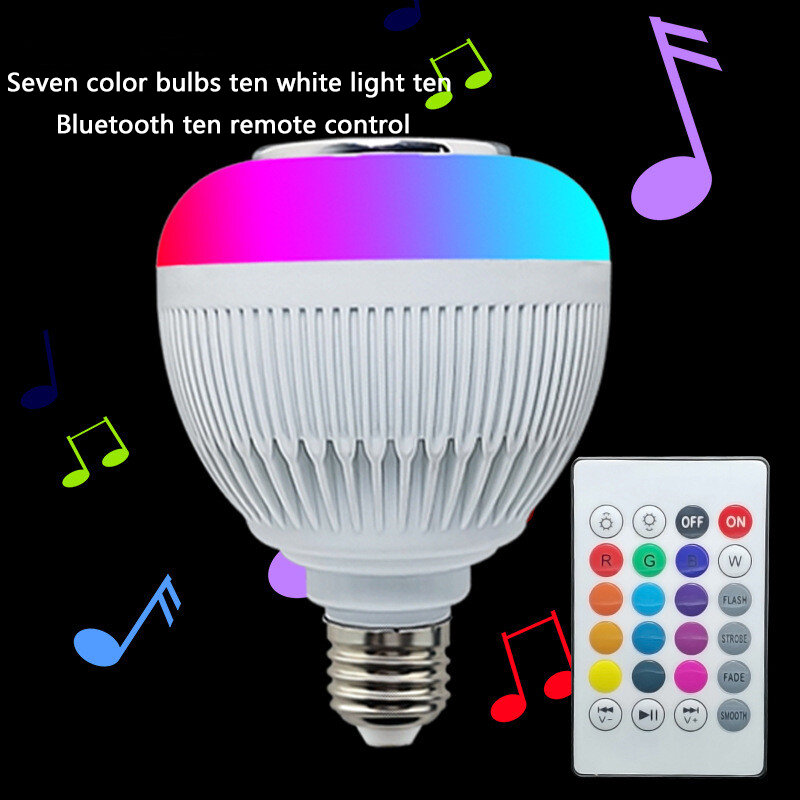 Умная музыкальная лампа с Bluetooth, 12 Вт, RGBW, E27, меняющая музыку, лампочка с Bluetooth динамиком, разноцветная лампочка с дистанционным управлением