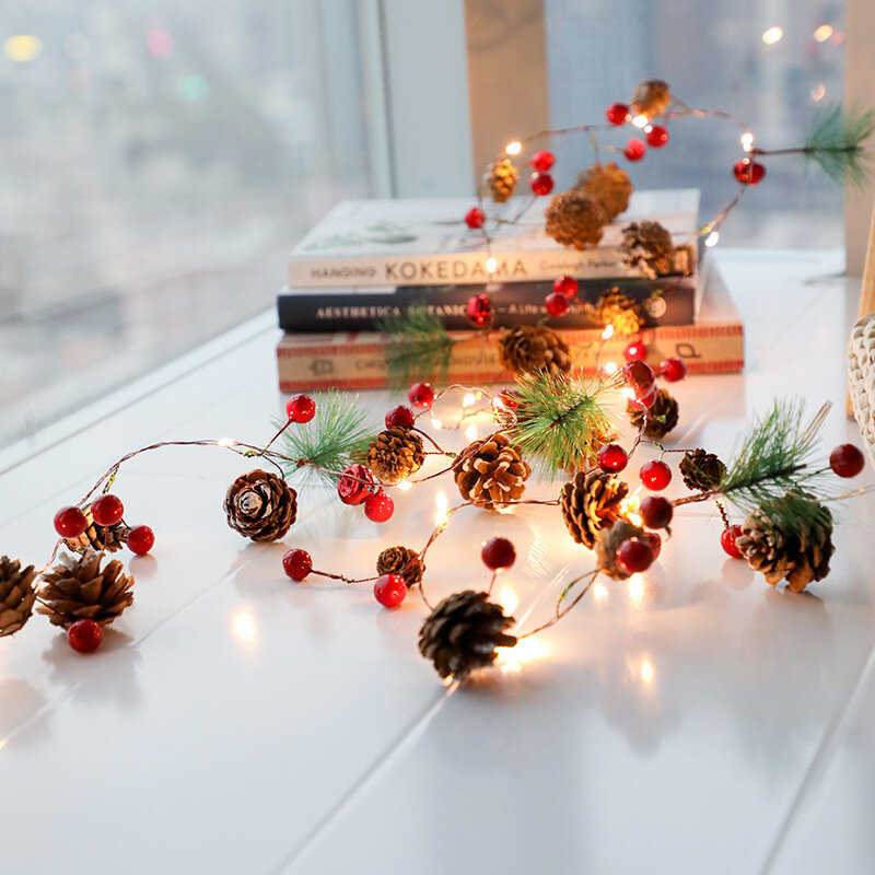 Guirnalda de luces LED de alambre de cobre para Navidad, decoración navideña para el hogar, fiesta de boda, cono de pino, 20 Led