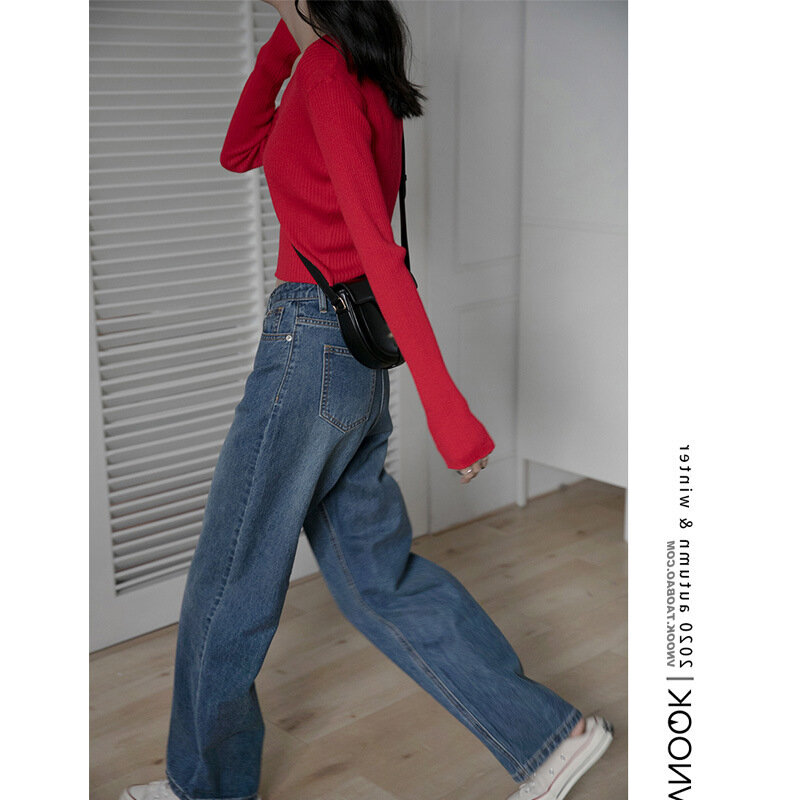 2022 version straight jeans women's high waist loose cotton washed casual wide leg pants baggy pants  streetwear office lady