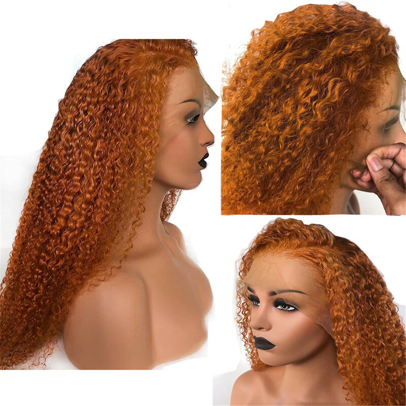 Предварительно выщипанный мягкий длинный оранжевый кудрявый имбирный синтетический кружевной передний парик для женщин с детскими волоса...