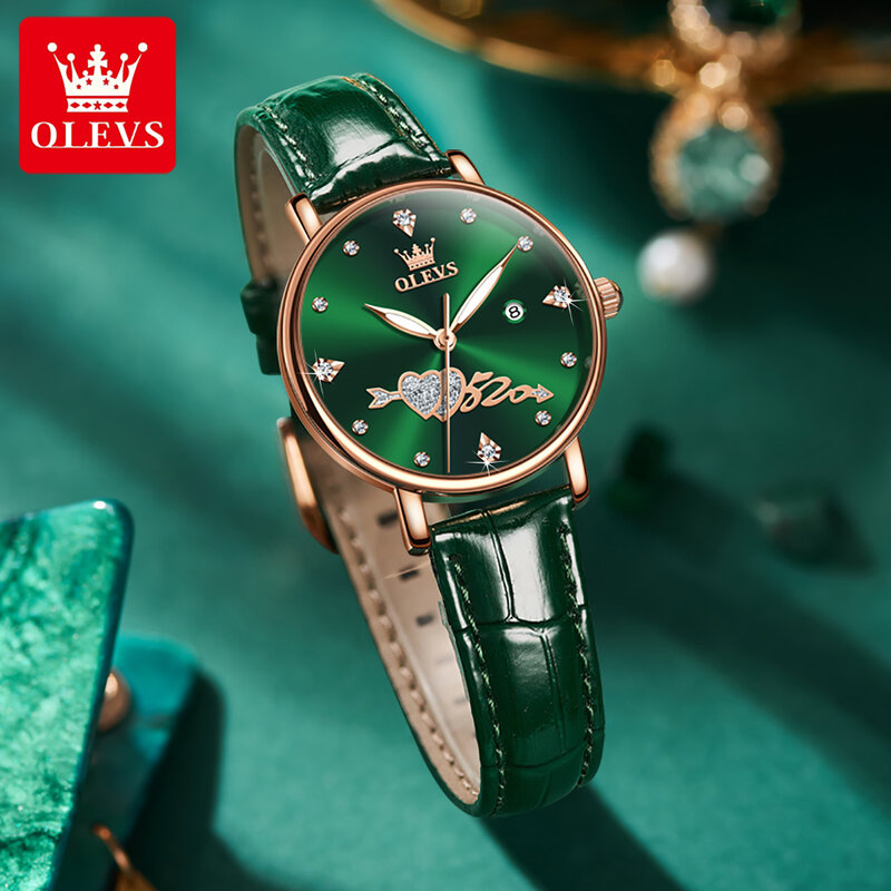 OLEVS Gypsophila Mode Frauen Armbanduhren Corium Band Quarz Wasserdichte Uhren für Frauen Kalender