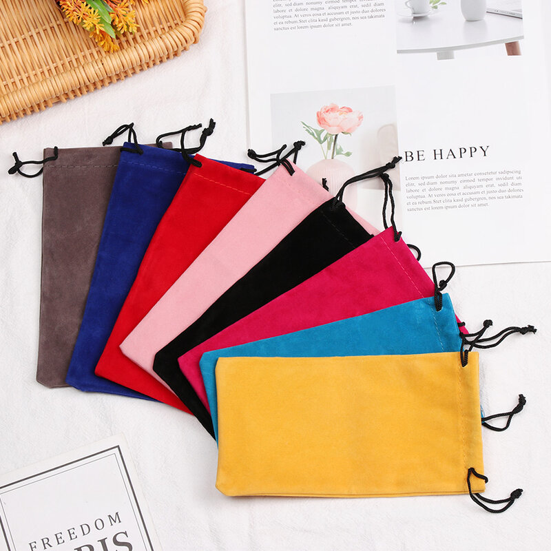1Pc Soft Drawstring Pouch Bags Solid Color Eyeglasses Pouch Portable Sunglasses Bag Glasses Cloth Bags Eyewear Accessories