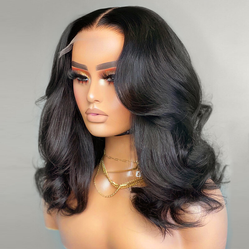 Soft Short Bob Body Wave 180 Density Synthetic Lace Front Wigs For Black Women Natural Hairline With Baby Hair Glueless Daily