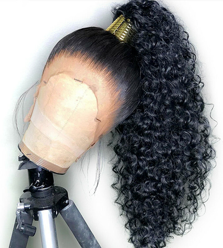 Черный кудрявый синтетический кружевной передний парик 26 дюймов длинный для женщин с детскими волосами предварительно выщипанный 180% Плотн...