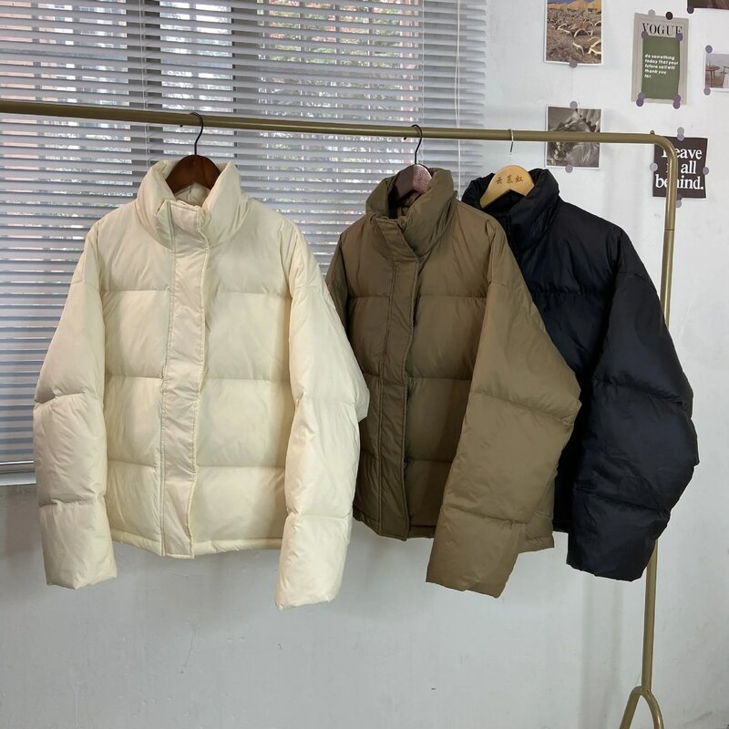 Piumini corti giacca donna parka invernale addensato vestiti caldi di alta qualità collo alto da neve pane giacche anatra soprabito