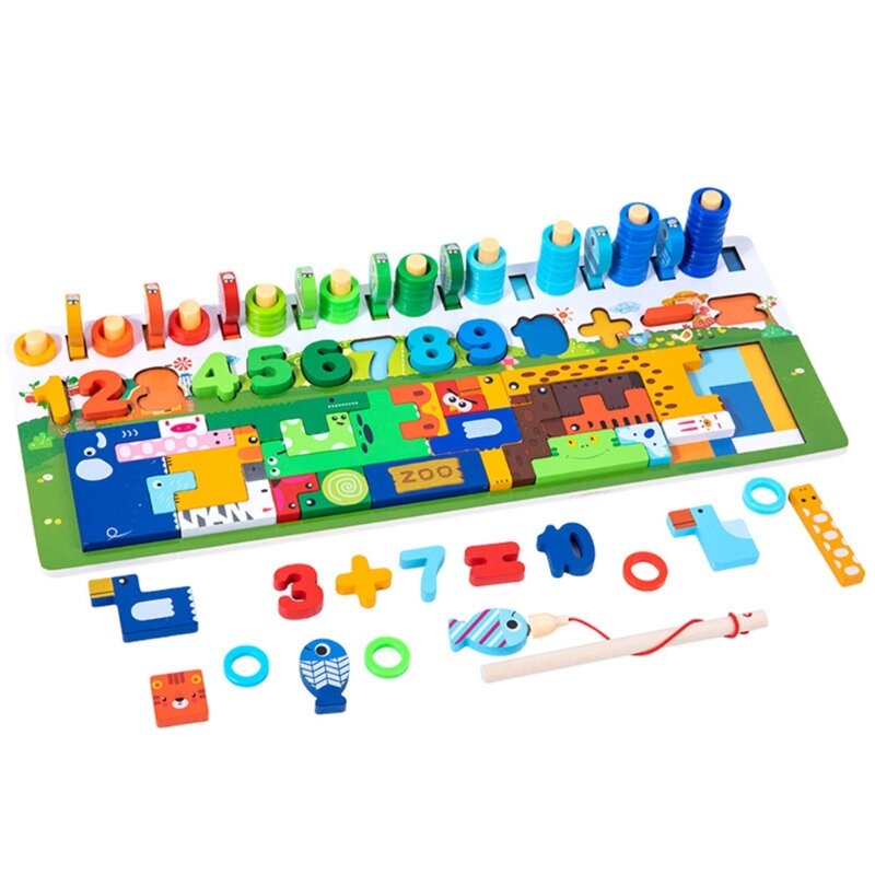 Mainan edukasi dan susun kayu, mainan belajar matematika prasekolah montesori, mainan Puzzle Nomor kayu, permainan menghitung 1560