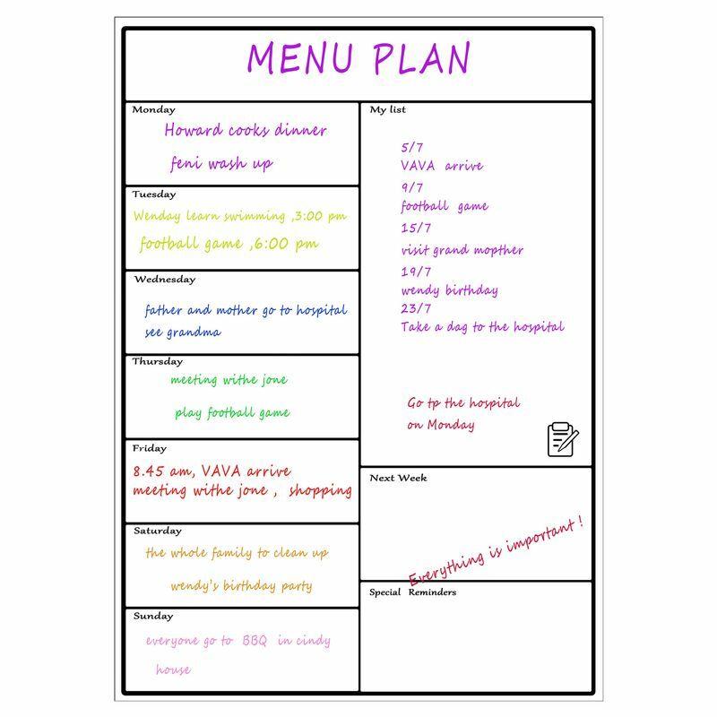 A3 Magnetic Weekly Planner Board foglio di lavagna per frigorifero da cucina multiuso calendario settimanale lavagna bianca per la pianificazione del Menu