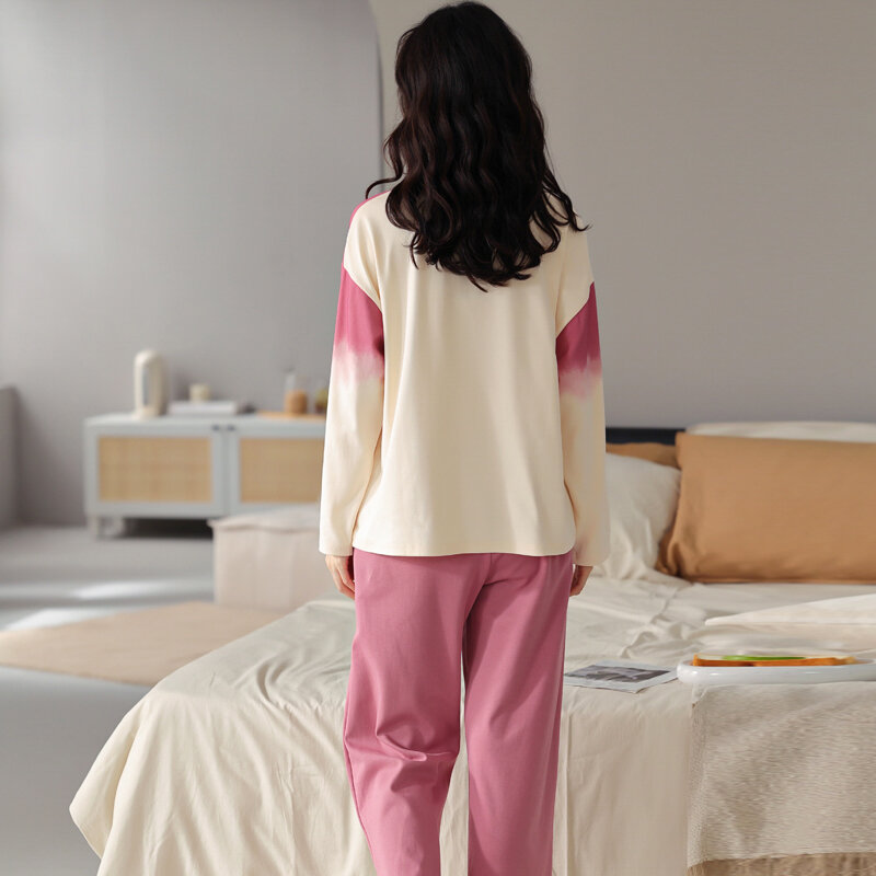 MiiOW-pantalones de manga larga de algodón degradado para mujer, ropa de estar por casa, pijama de otoño e invierno