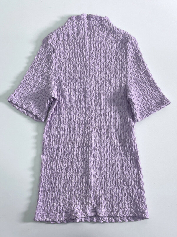 Pull plissé à col roulé et manches courtes pour femme, tricot extensible, Simple, à la mode, nouveau, 2022