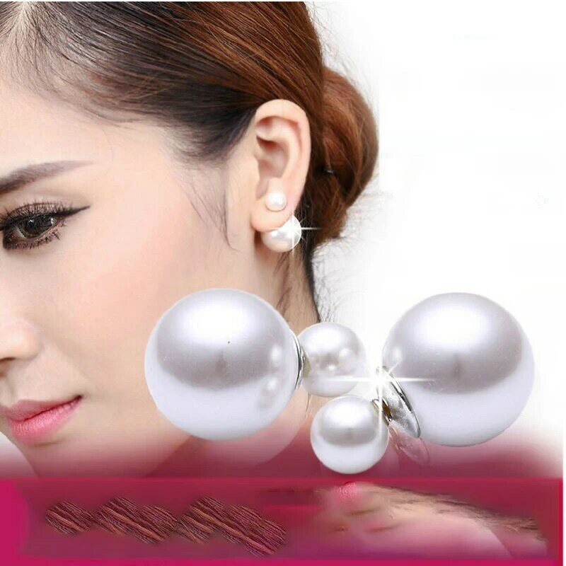Blueench 925 Sterling Silver Double Sided Size orecchini di perle orecchini a bottone per le donne Party Wedding Fashion Glamour Jewelry