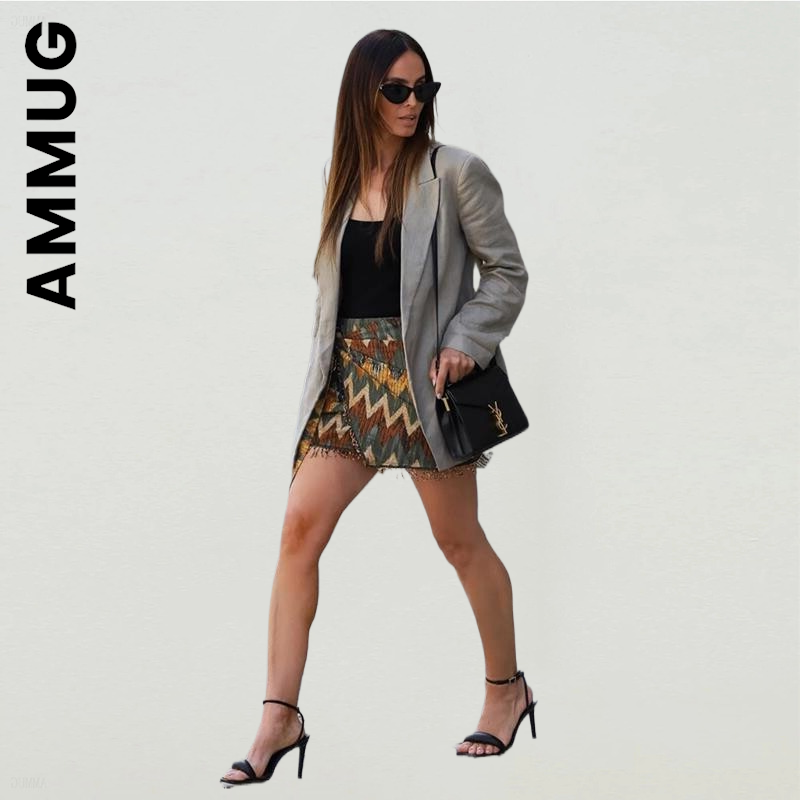 Ammug – Mini jupe décontractée à fermeture éclair pour femmes, tenue courte à imprimé géométrique, style Streetwear esthétique