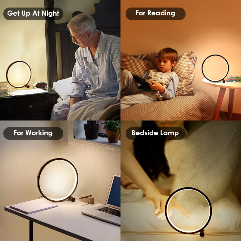 Rodanny Lampu Meja Bulat Kamar Tidur LED 25CM Lampu Samping Tempat Tidur Sentuh Dapat Diredupkan Lampu Hias Ruang Keluarga