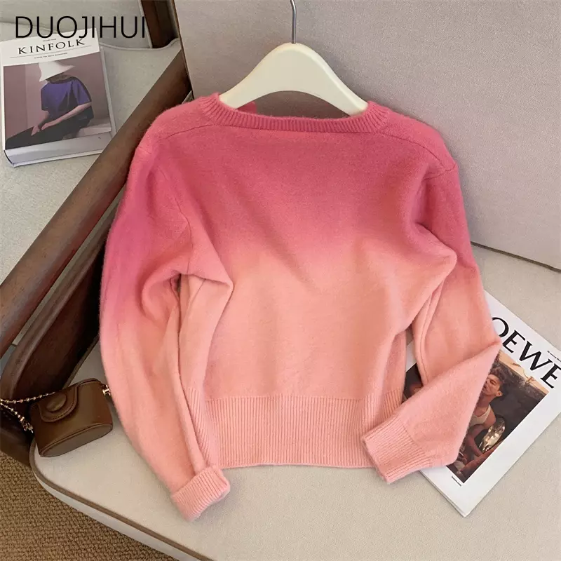 DUOJIHUI Autumn Sweet Loose Gradient Color Female Pullovers New Basic Long Sleeve Fashion Simple Casual Knitting Women Pullovers