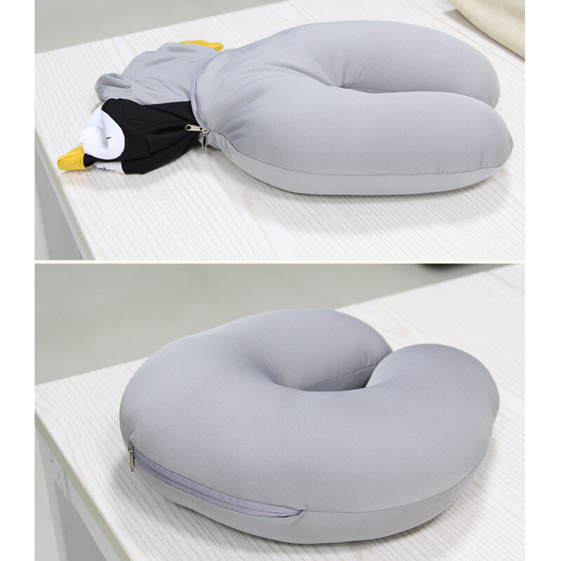 Deformabile a forma di U cuscini da viaggio Zip Flip pinguino particelle collo cuscino auto ufficio pisolino cuscino cartone animato peluche per bambino adulto