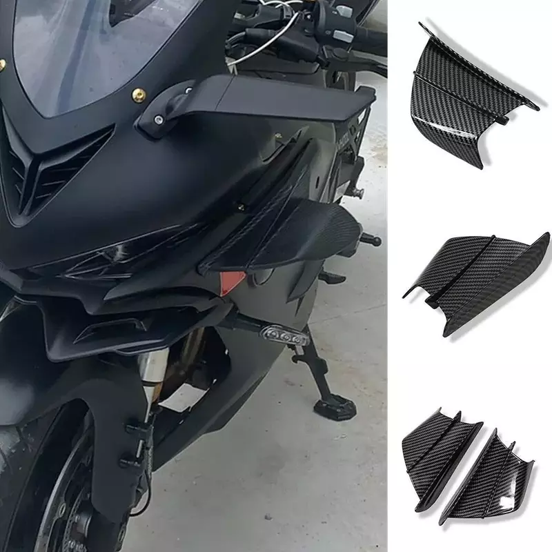 Ala de viento fija de fibra de carbono para motocicleta, alerón de aleta de viento de ala pequeña negra lateral universal, deflector de cubierta decorativa