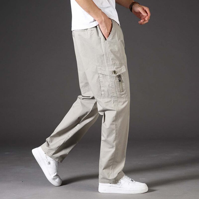 Celana Kargo Pria Baru Terusan Katun Taktis Gaya Militer Celana Panjang Lurus Longgar Kasual Multi Saku untuk Pria 6XL PA1011