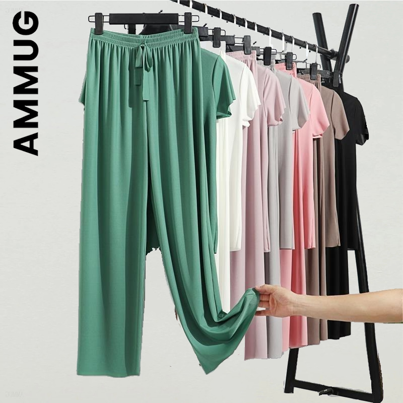 Ammug moda feminina pijamas solto terno para mulheres pijamas calças definir homewear elegante roupas femininas camisola