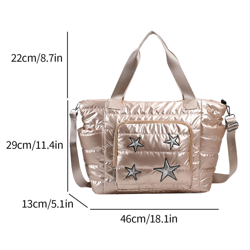 Large Capacity Puffy Shoulder Bag For Women 2023 Winter New Handbag Silver Space Cotton Tote Bag Female Travel Crossbody Bags