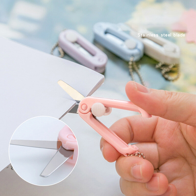 Śliczne Morandi składane nożyczki przenośny brelok do kluczy Mini papier do cięcia Kawaii biurowe narzędzia ręczne DIY biuro szkolne