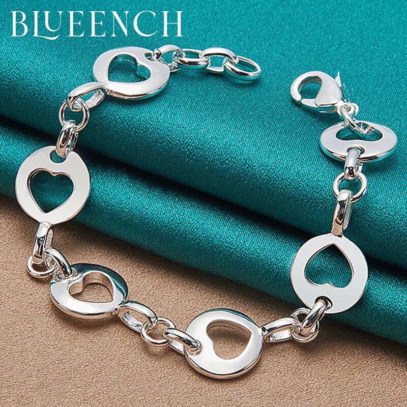 Blueench 925 prata esterlina recorte coração pulseira para senhoras festa de casamento moda alta jóias