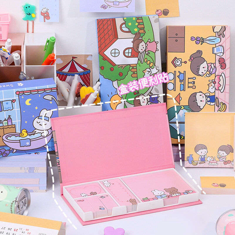 Notas adhesivas en caja de Casa dulce para estudiantes, suministros escolares bonitos, 480 páginas
