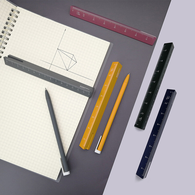 การออกแบบไม้บรรทัดอลูมิเนียมคู่เครื่องเขียนมัลติฟังก์ชั่สามเหลี่ยมร่างผู้ปกครอง DIY Drawing เครื่องมือสำหรับนักเรียน