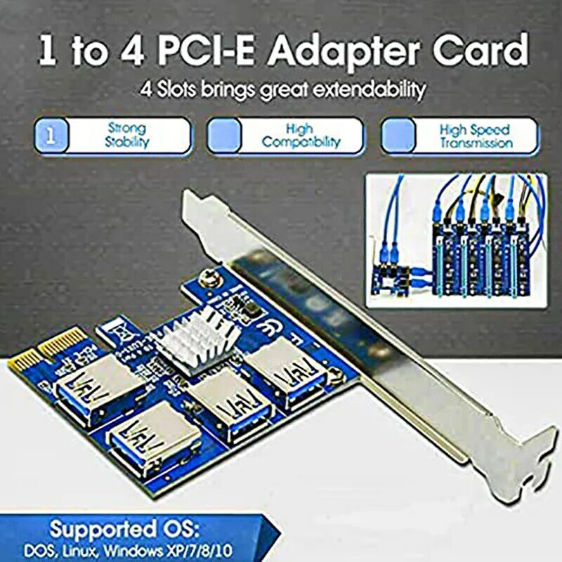 PCI Express Riser Card PCI-E 1x To 16X1 To 4 PCIE USB 3.0 Slot Multiplier Hub Adapter untuk Bitcoin Mining Miner BTC Machine
