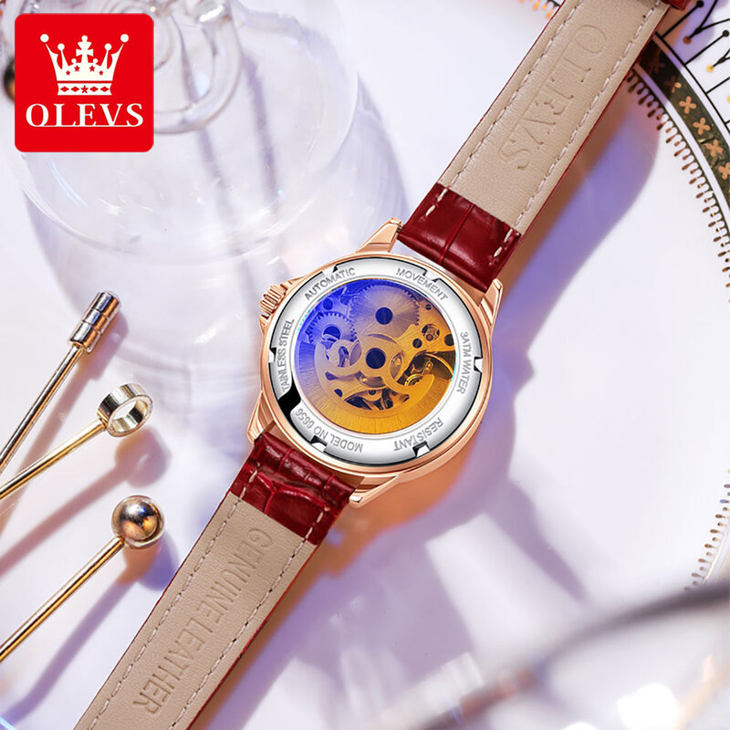 OLEVS-reloj mecánico automático para mujer, pulsera con correa de cerámica, resistente al agua, luminoso