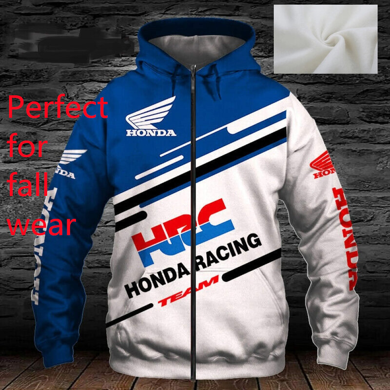 Novo logotipo da motocicleta honda wing hoodie 3d impressão digital casual moletom zip com capuz harajuku alta qualidade jaquetas de corrida