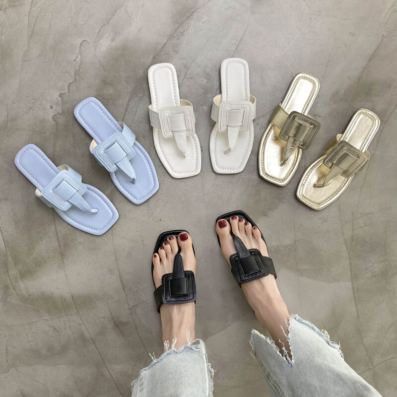 Zapatillas de verano antideslizantes para mujer, chanclas de Punta abierta, zapatos de tacón bajo a la moda, sandalias de playa al aire libre, talla 42, 2022