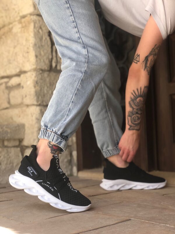 BA0350 Sneakers alte stile suola dettaglio Velcro scarpe sportive da uomo con suola bianca nera