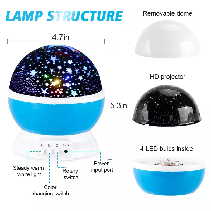 Proyektor Langit Berbintang LED Berputar Lampu Malam Planetarium Anak Kamar Tidur Bintang Lampu Malam Cahaya Bulan Lampu Hadiah Anak-anak