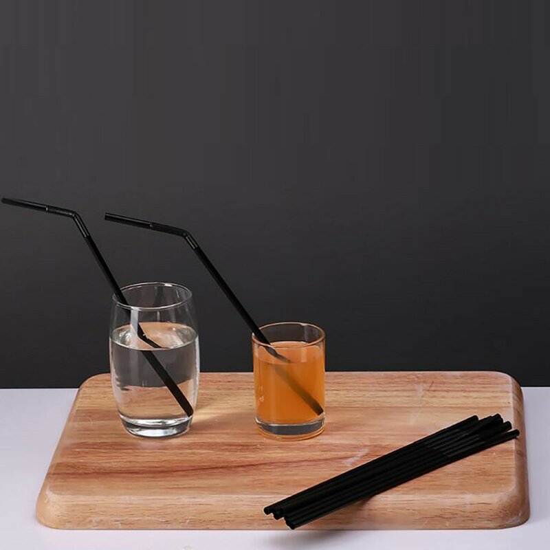 100-1500Pcs Black Plastic Straws Drinking Disposable Rietjes 21cm Long Flexible Cocktail Straw For Kitchen Beverage Accessories