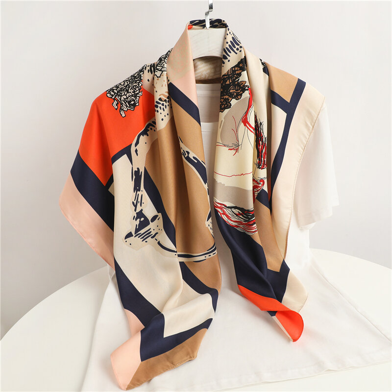 Однотонный полосатый твиловый телефон, роскошный принт, модный шейный платок, шаль, бандана, 90 см, Пляжный платок